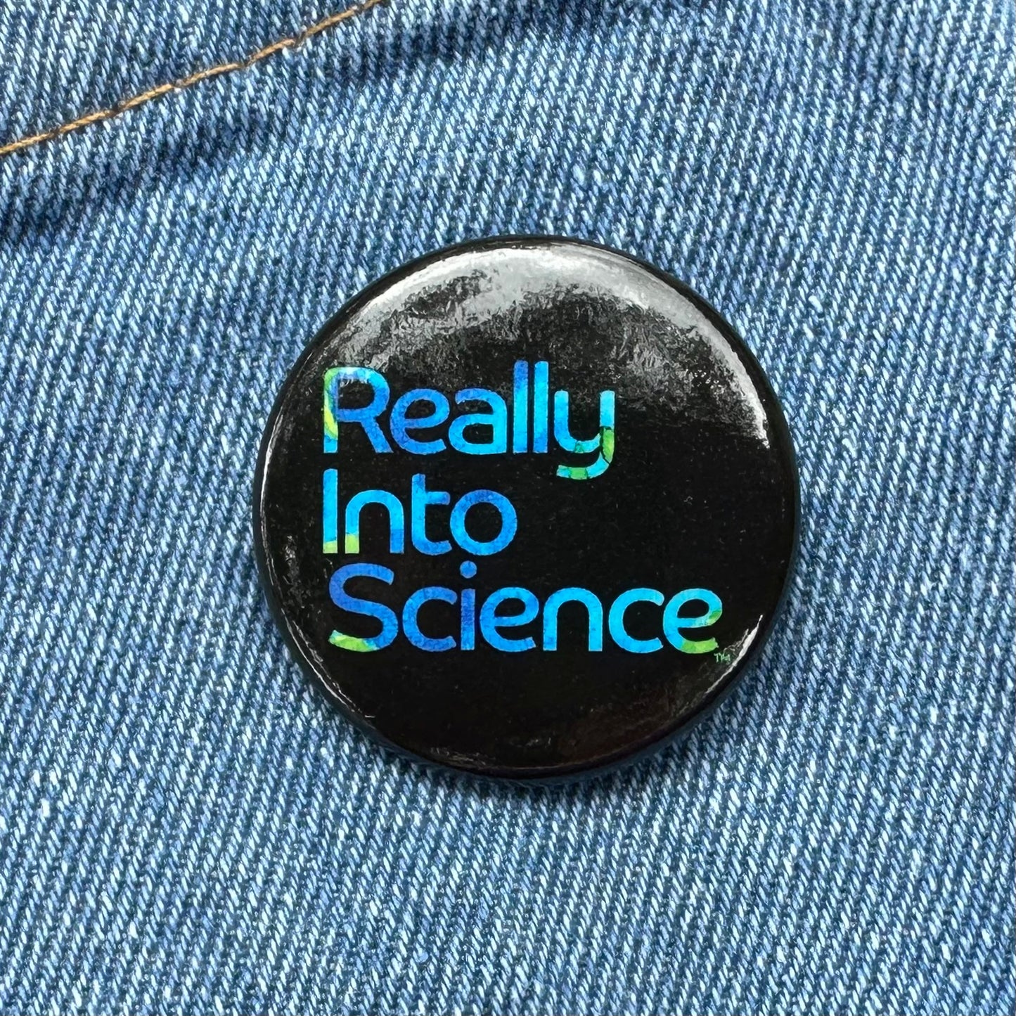 Really Into Science - Button Pin - Black